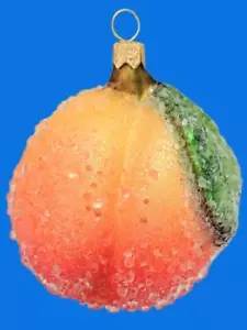WHOLE PEACH W/ DEW FRUIT EURPEAN BLOWN GLASS CHRISTMAS TREE ORNAMENT FOOD GIFT - Picture 1 of 1