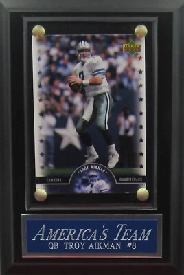 TROY AIKMAN DALLAS COWBOYS CARD PLAQUE WITH EASEL FOR YOUR MAN CAVE DECOR - Image 1 of 3