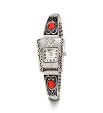 New Women’s Silver Tone Red Bead Quartz Bracelet Watch-d2030silred