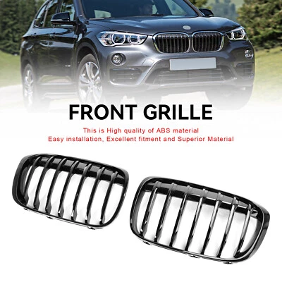 🚀Pair Gloss Black Front Kidney Grille Grill Fits For BMW X1 F48 F49 2016-2018 Foto 1 de 4