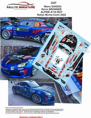RALLYE MINIATURE DECALS 1/43 REF 2437 ALPINE A110 RALLY RGT GUIGOU RALLYE MONTE CARLO 2022 WRC