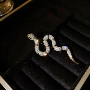 2,30 kt Rundschliff echte Moissanit Schlange Hochzeit Brosche Anstecknadel 14 K Gelbgold vergoldet - Bild 1 von 9