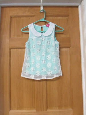 Blusa para niña ROSA VERDE MENTA con superposición de malla, sin mangas ~ LINDA ~ Talla L (14) Foto 1 de 4