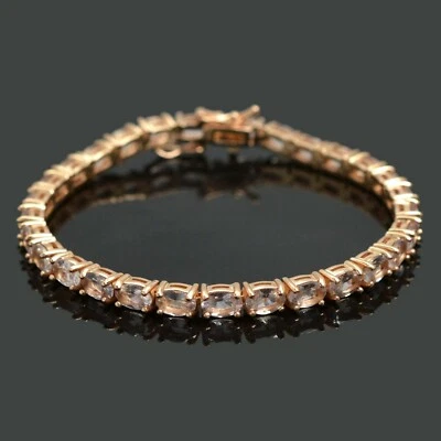 Pulsera de Morganita Natural Plata de Ley 925 Pulsera de Tenis Joyería de Boda Foto 1 de 4