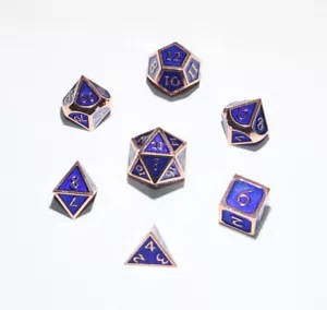 Crystal Caste 16mm Copper w/Blue enamel Dwarven Metal 7 piece Dice set - Metal - Picture 1 of 3