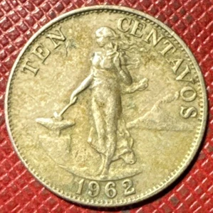 Philippines 1962 Nickel-Brass 10 Centavos. KM# 188 - Picture 1 of 2