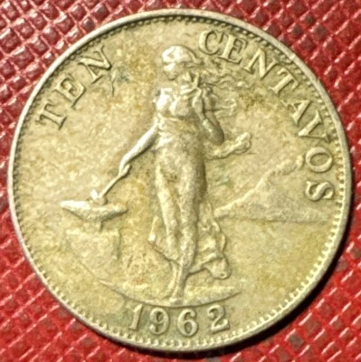 Philippines 1962 Nickel-Brass 10 Centavos. KM# 188 - Image 1 of 2