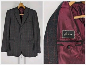 Brioni "Millennio" Gray Red Wool Windowpane Plaid Blazer 52 Italy 42" Y2K  - Picture 1 of 7