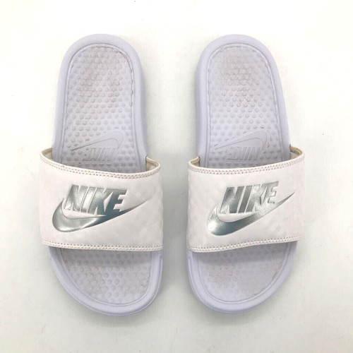 Sandali Nike donna Benassi slides bianchi punta aperta 343881 102 logo tacco piatto 7