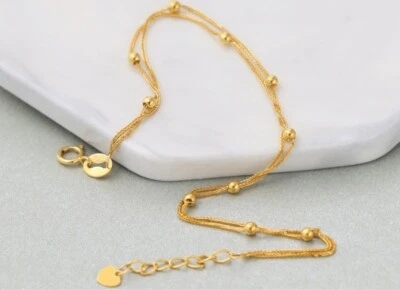 Solid 18K Yellow Gold AU750 Lucky Double Layer Chain Bracelet Bangle 7.5inch - Image 1 of 3