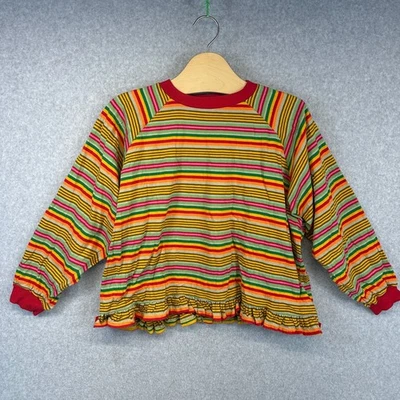 Oilily Girls Vintage Shirt Size 152 (12) Rainbow Striped Cotton Top Ruffle Hem - Image 1 of 4