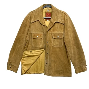 VINTAGE Genuine Suede Trucker Jacket Mens Size 44 Brown Leather Western Snap - Picture 1 of 19