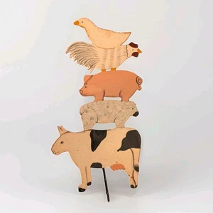 Animal Pyramid Metal Handmade & Painted Wall Hook Stacked Cow, Pig, Etc. Farm - Picture 1 of 5