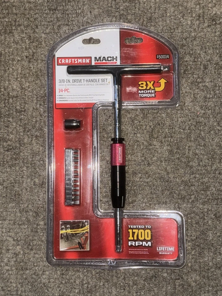 CRAFTSMAN MACH  3/8 In. Drive T-Handle and Bit Set 14 Pc.  #950014 New Old Stock - Image 1 of 2