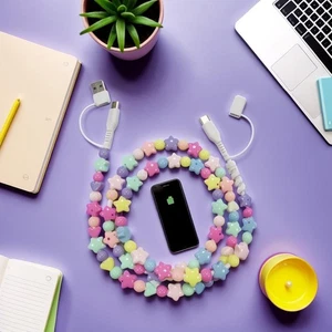 Colourful BeadedCharging Cords, 4-in-1 Beaded Charging Cord&Fast K0S1 - Picture 1 of 12