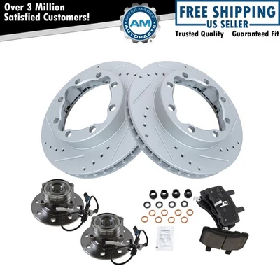 Kit de buje de rueda de rotor de rendimiento de pastillas de freno delanteras de cerámica para Chevy GMC Foto 1 de 4