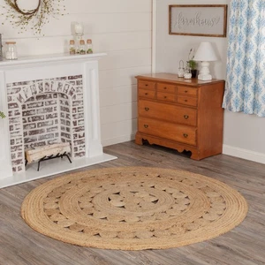 Area Rug Celeste Jute Farmhouse 6ft Round Tan Braided Floor Mat VHC Brands - Picture 1 of 7