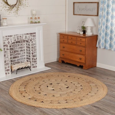 Area Rug Celeste Jute Farmhouse 6ft Round Tan Braided Floor Mat VHC Brands - Image 1 of 4