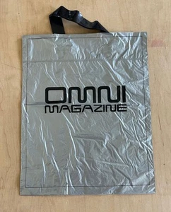 OMNI MAGAZINE Plastic Shopping Gift Bag Silver & Black Strap Handles 15x12 Inch - Picture 1 of 4