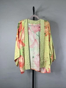 Kimono en Polvo Talla Única Verde Floral Boho Beach Resort Costero Frente Abierto - Imagen 1 de 7
