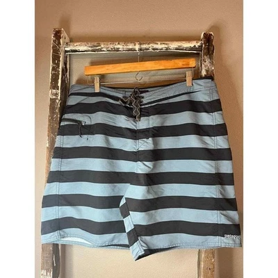 Patagonia Mens Swim Trunks Shorts Striped Surf Board Drawstring Blue Black - Image 1 of 4