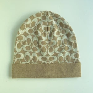 Coach Monogram Beanie Mütze Haube Merinowollmischung Metallic Camel Creme F56123 - Bild 1 von 7
