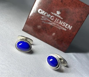 Georg Jensen #44B Manschettenknöpfe Lapislazuli Stein verziert mit Knopfbox - Bild 1 von 10