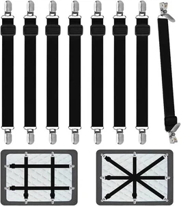 Spannbettlaken Bezug für Bettwäsche 8-teilig, verstellbare Gurte Bettwäsche elastisch - Bild 1 von 5