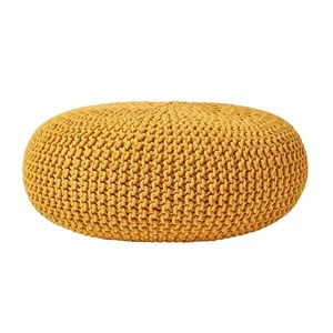 Mustard Knitted Pouffe Footstool Bean Filled Cotton Occasional Seat Living Room - Picture 1 of 5