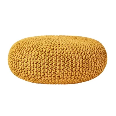Mustard Knitted Pouffe Footstool Bean Filled Cotton Occasional Seat Living Room - Image 1 of 4