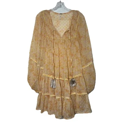 Vestido para mujer Free People M Free Swinging bohemio en capas metálico plateado floral Foto 1 de 4