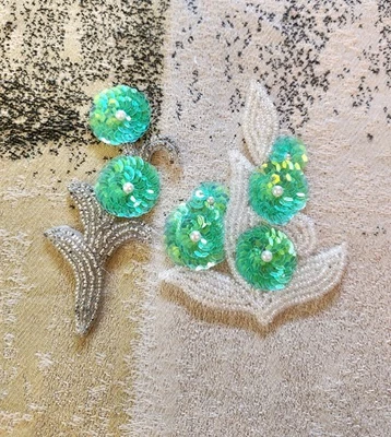 Very Old Vintage Sequin Floral Patchwork Set Of 2 - Image 1 of 4