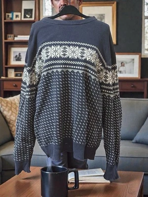 J Crew Men’s Blue Fair Isles 100% Cotton Sweater Crew Neck Men's Large - Image 1 of 4