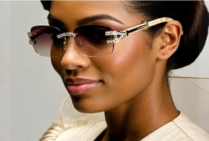 Randlose rechteckige Damen-Sonnenbrille Strass Schmuck Nieten Luxus Gafas Mujeres - Bild 1 von 69