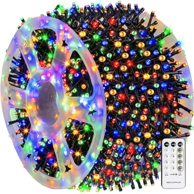 Cadena de luces de Navidad para exteriores, 1000 LED 328 PIES enchufe luz de hadas con control remoto Foto 1 de 4