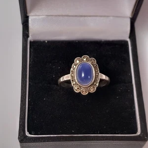 Antique Art Deco Sterling Silver iolite & Marcasites Ring..size N - Bild 1 von 19