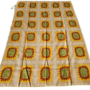 Vintage Tablecloth Granny Squares Sunflowers Rectangular 137 x 96 cm Boho - Picture 1 of 6