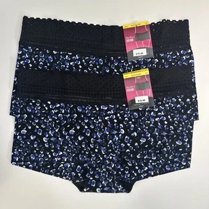 Maidenform Women's Cotton Dream Boyshort with Lace 40859 Black Blue M/6 2 Pack - Picture 1 of 3