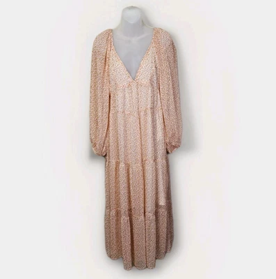 ASOS Curve Maxi Dress Lurex Chiffon Ditsy Floral Cottage Boho Fairy Gold Size 4 - Image 1 of 4