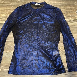 SALLY LAPOINTE Size 2 Halo Blue/Black Mesh Top. Color Changing. NWOT. 15 - Picture 1 of 14