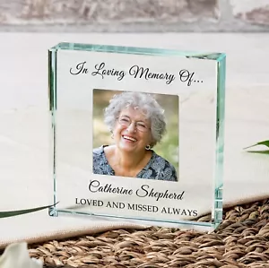 In Loving Memory Of - Memorial Personalised Photo Glass Block Ornament Gift 9cm - Picture 1 of 2