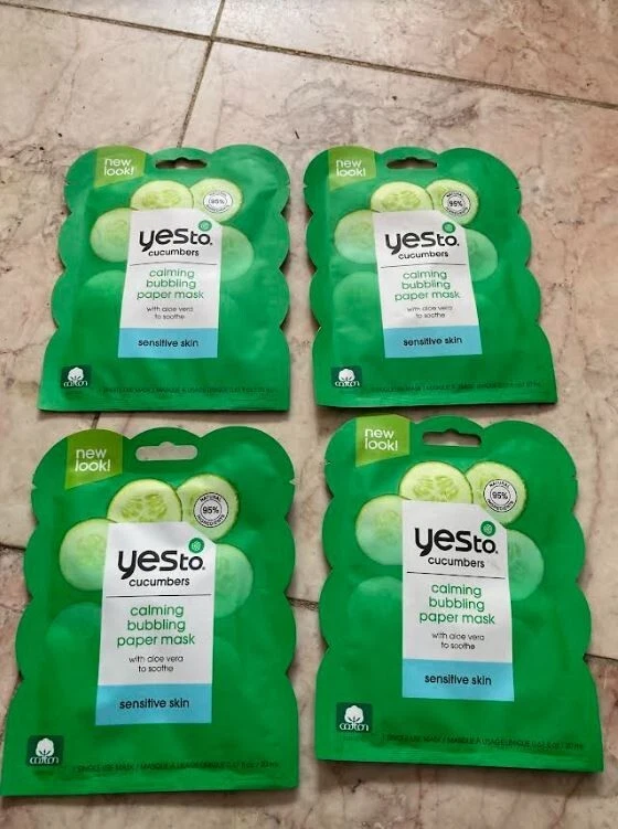 ¡Nuevo! Máscara de papel burbujeante calmante Yes to Pepinos piel sensible 4 PK Foto 1 de 1