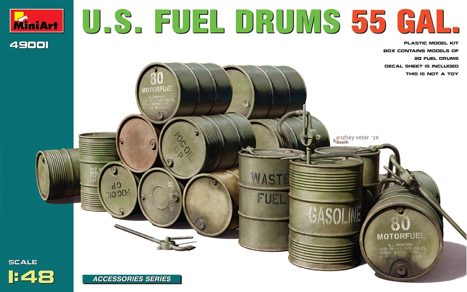 U.s. Fuel Drums 55 Gal. 1:48 Plastic Model Kit MINIART - Immagine 1 di 1