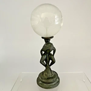 Art Deco Metal Frog Stand with Lucite Ball - 7 inches - Picture 1 of 16