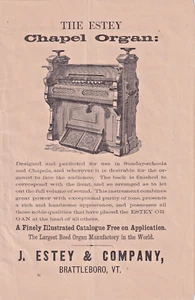 1878 Print Ad Estey Chapel Organ 9 1/2"x6" J Estey Co. Brattleboro VT - Picture 1 of 3