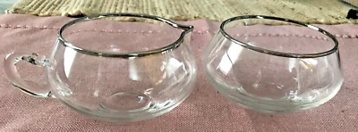 Vintage Clear Glass -Silver Trim Creamer and Sugar Bowl Set 2 pc 2.5 x 3 Retro - Image 1 of 4