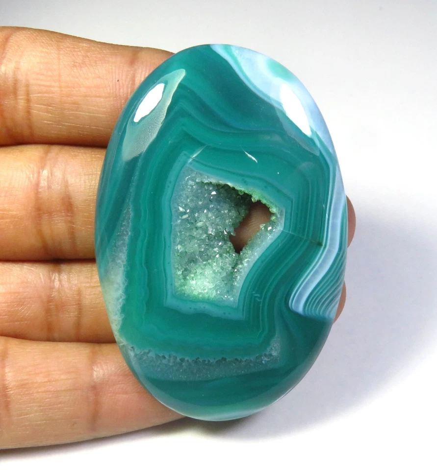 Green Onyx Oval Agate Gems 55x36 mm Natural Window Druzy Geode Cabochon OD-1254 - Image 1 of 4