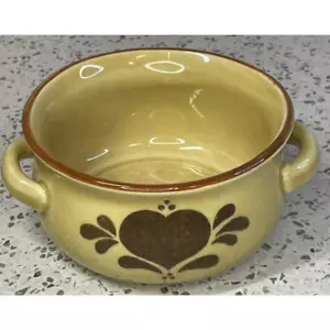 Vintage NCE Pottery Small Yellow & Brown Crock Bowl Soup 1986, Two Handles - Picture 1 of 4