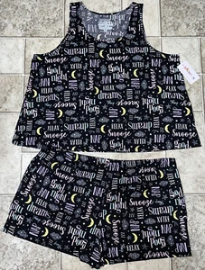 NWT JoySpun Black Sleep Print Tank Short Pajama Lounge Set Size 2X 18W-20W - Picture 1 of 12
