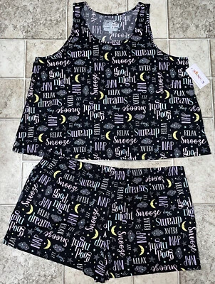 Nuevo con etiquetas JoySpun Negro Estampado para Dormir Tanque Corto Pijama Conjunto de Salón Talla Mediana 8-10 Foto 1 de 4